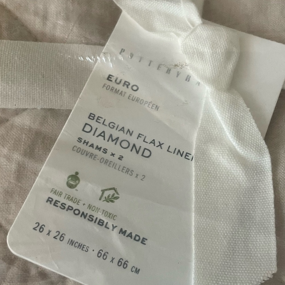2 Pottery Barn Belgian Flax Linen Diamond Quilted Euro Sham - Picture 3 of 4